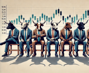 Suited bulls sitting in a row